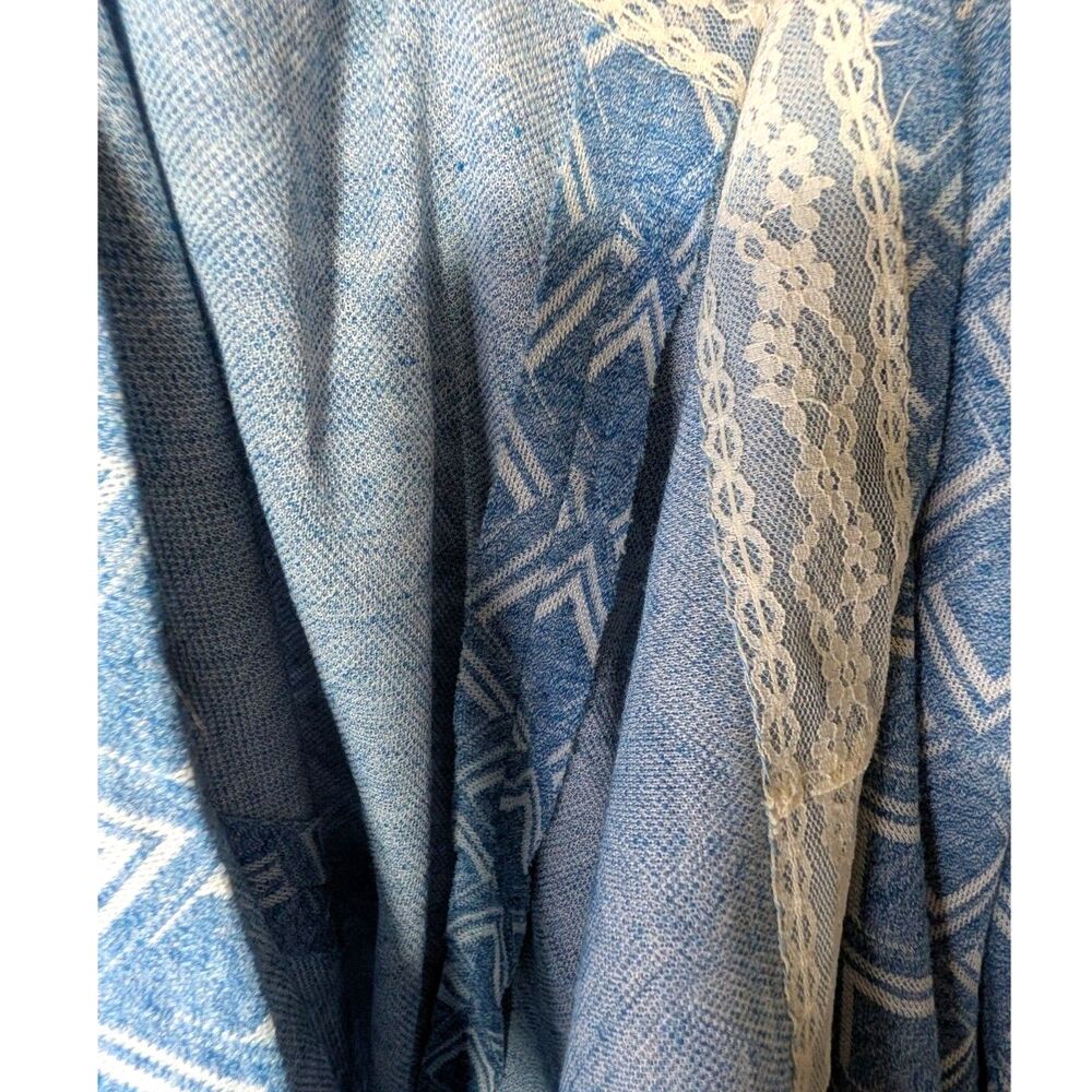 Vintage Handmade Blue Geometric Long Sleeve Midi Dress w/ Tie Waist - Picture 9 of 9